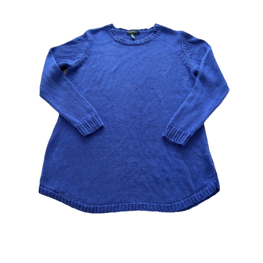 Lauren Ralph Lauren Women Blue crochet Knit Sweater Size 2X boho chic beachy